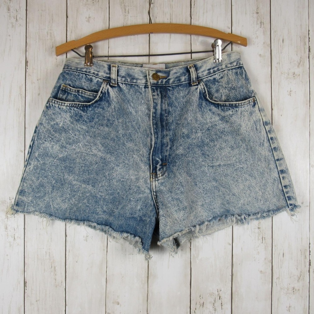 Weathered Blues Acid Wash High Waist Cut-Off Denim Jean Shorts Sz 7 Vintage 80's